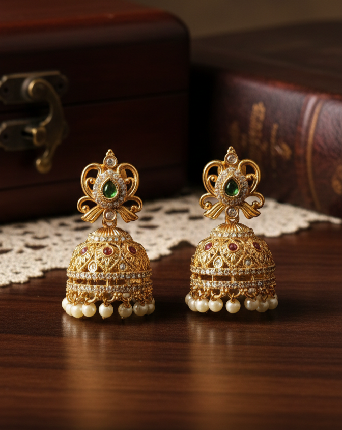 Royal Gold Plated with Teardrop Jhumka Earrings